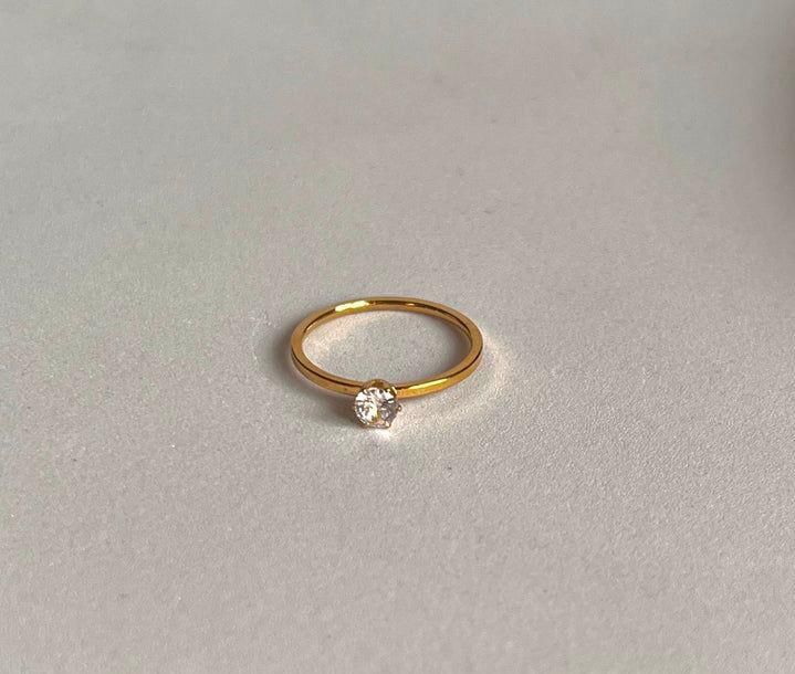Gold Toned Solitaire Ring Size 16