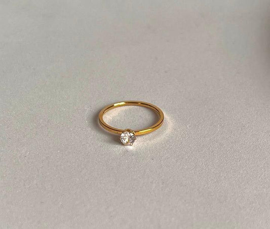 Gold Toned Solitaire Ring  Size 16